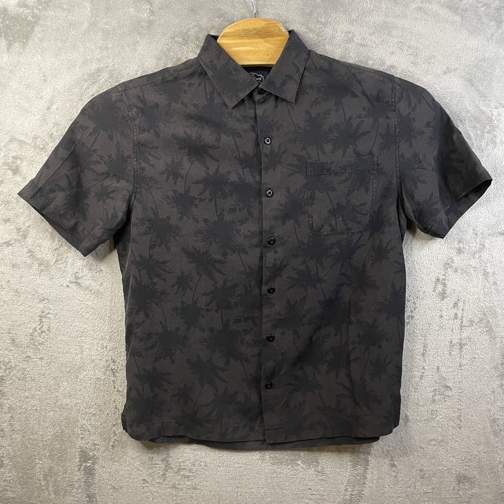 Nat Nast Mens M Gray Black Hawaiian Button‎ Up Short Sleeve Pocket Silk Blend